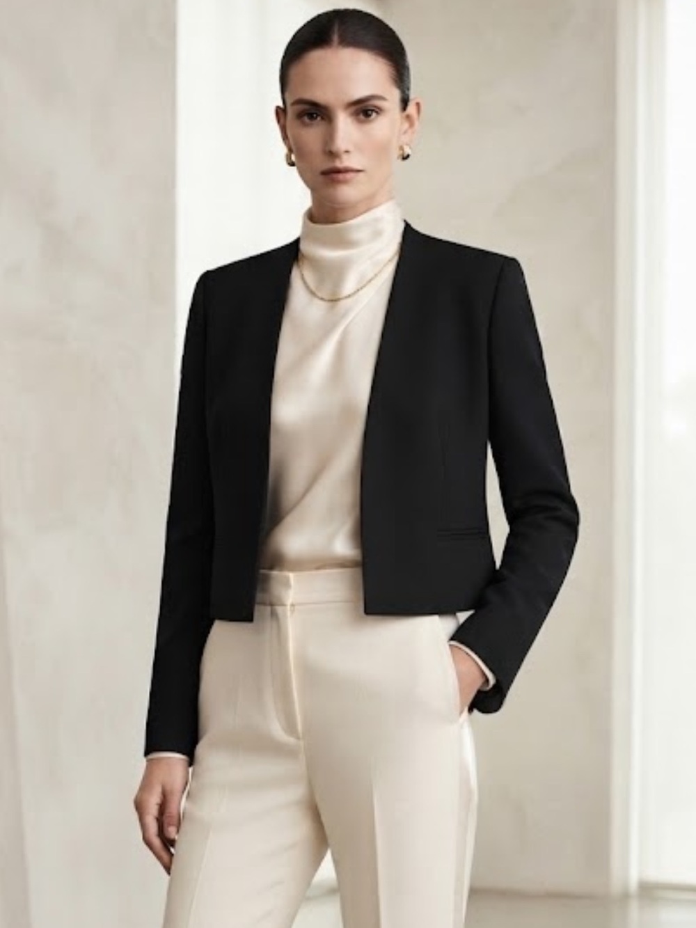 Adrianna Papell silk n wool black open jacket